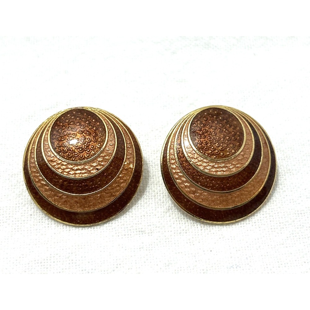 Vtg SITI Copper Toned Cloisonne Enamel Earrings 1" D Round Dome Circles